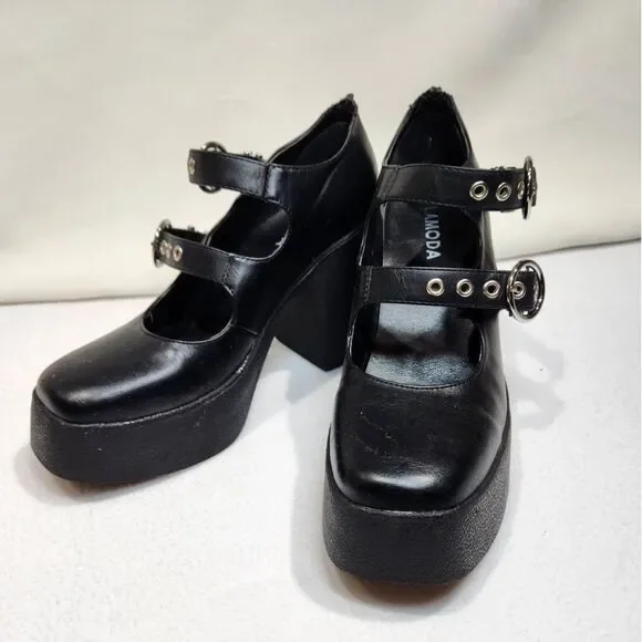 Lamoda Platform Mary Jane Heels Double Strap Ring Buckle Goth Alt Black Size 8 - Picture 3 of 13